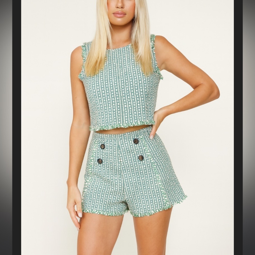 Pearl by Lela rose tweed woven button front high waisted shorts party fall $350